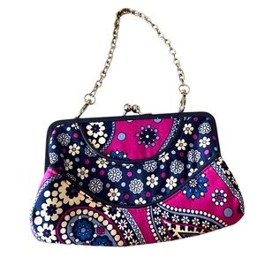 VERA BRADLEY Clutch Kisslock  Bag Removable Chain Purple Blue FAST SHIP 1881-23